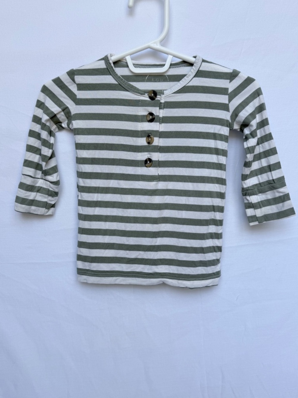 Lou Lou & Company Olive & White Striped Henley Long Sleeve Top